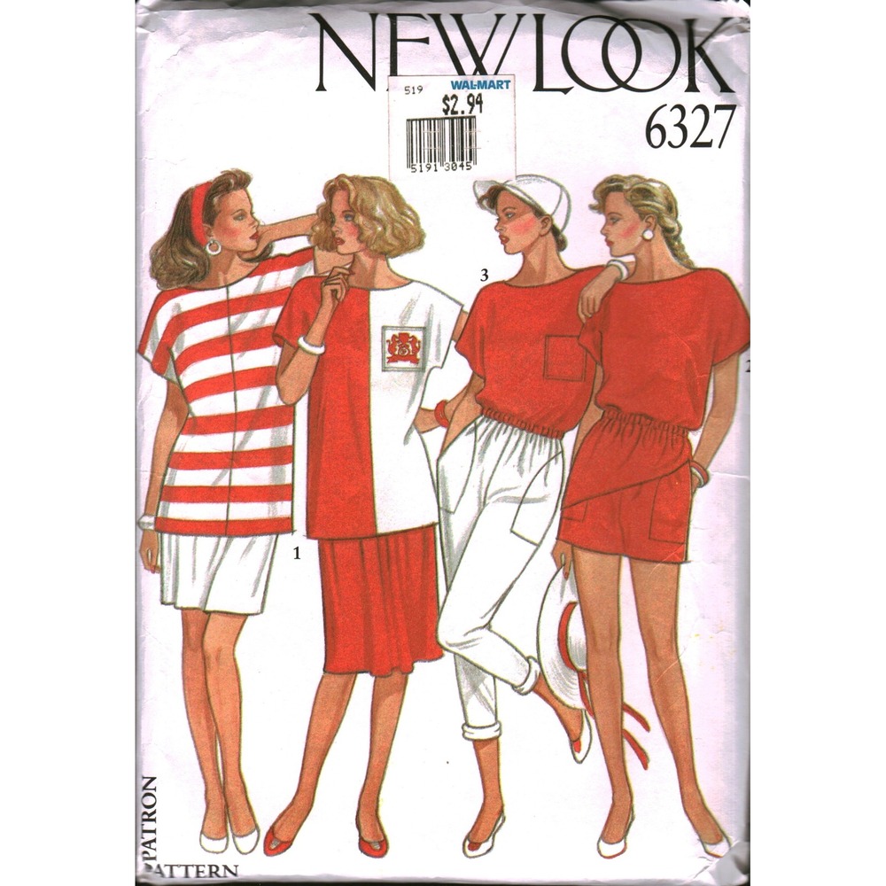 Vintage New Look 6327 Sewing Pattern 80s Tops Skirts Shorts Trousers Size 8 CUT
